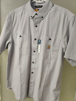 Men's Medium Rugged Flex Carhartt Button Up canvas Short Sleeve Shirt