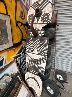 African Tribal Wooden Mask with Geometric Carvings