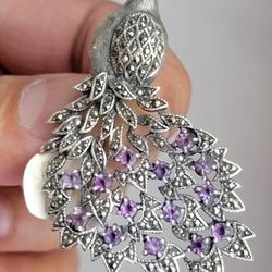 Sterling silver peacock 🦚 pin/brooch with Amethyst gemstone. 