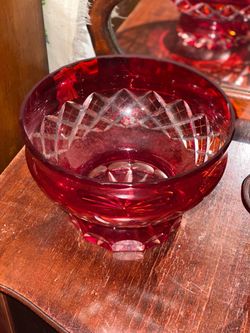 Ruby Red Cut Crystal Glass Bowl