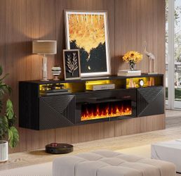 80” Floating TV Stand with 40” Electric Fireplace