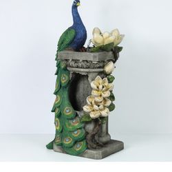 LuxenHome Polyresin Peacock Outdoor Fountain with LED Light