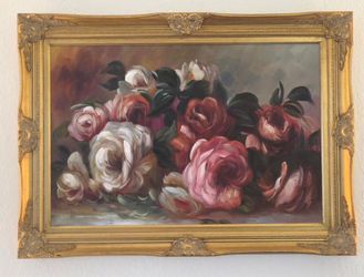Floral Oil Painting in Gold Ornate Frame