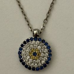🧿925 Silver evil eye necklace cz stones
