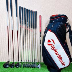 RH TaylorMade R9 full set of 12 Golf Club with Cart Bag Flex S Spider