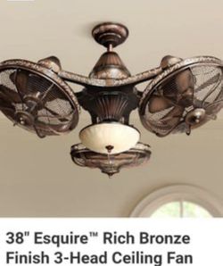 38” Esquire Industrial Rich Bronze Finish 3 Head Ceiling Fan 