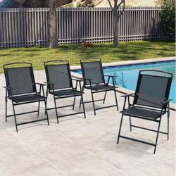 (4-Pack) Foldable Metal Outdoor Dining Chair in Black