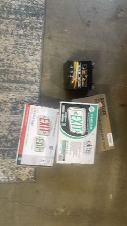 LED exit sign and motorcycle battery