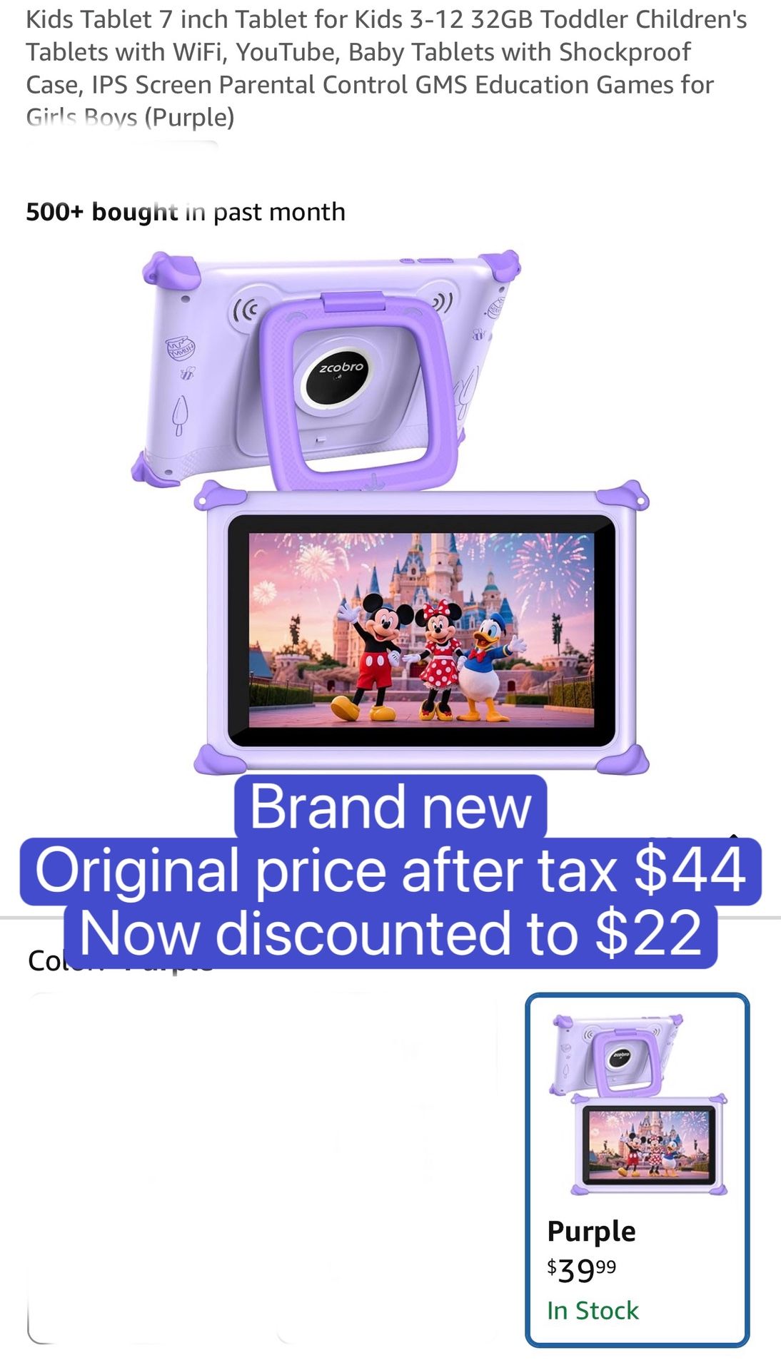 Kids Tablet 7 inch Tablet for Kids 3-12 32GB Toddler Children's Tablets with WiFi, YouTube, Baby Tablets with Shockproof Case, IPS Screen Parental Con