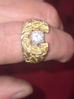 Vintage ZALES 14K Yellow Gold Nugget Ring Heavy 13.86g Retro Solitaire Size 11.5