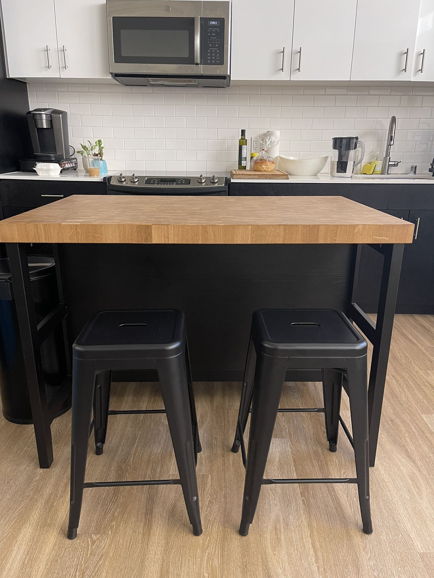 IKEA VADHOLMA Kitchen Island w/ two 24” stools