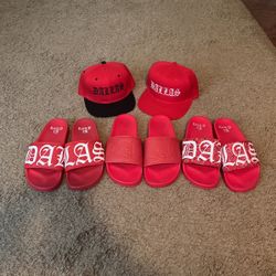 3 EL CHUY RED DALLAS SLIDES / Sandals Size 9.5 / 10 W/ 2 Snapbacks nike adidas