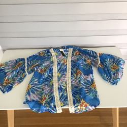 blue tie dye beach cover up, summer top tunic, long tunic, long top