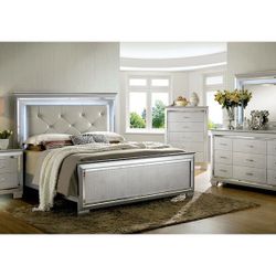 New 5 Piece Bedroom Set W LED Lights.  Silver .  Free Delivery !