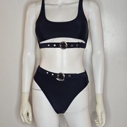 Black With Gold Buckles Women's Swimwear Set Size S