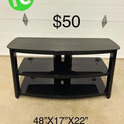Metal And Glass TV Stand With 3 Glass Shelves 