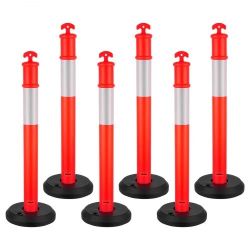 6 Pack Traffic Delineator Posts, 48 inches Traffic Safety Cones with Fillable Base and Reflective Strips, Heavy Duty Delineator Posts for Construction