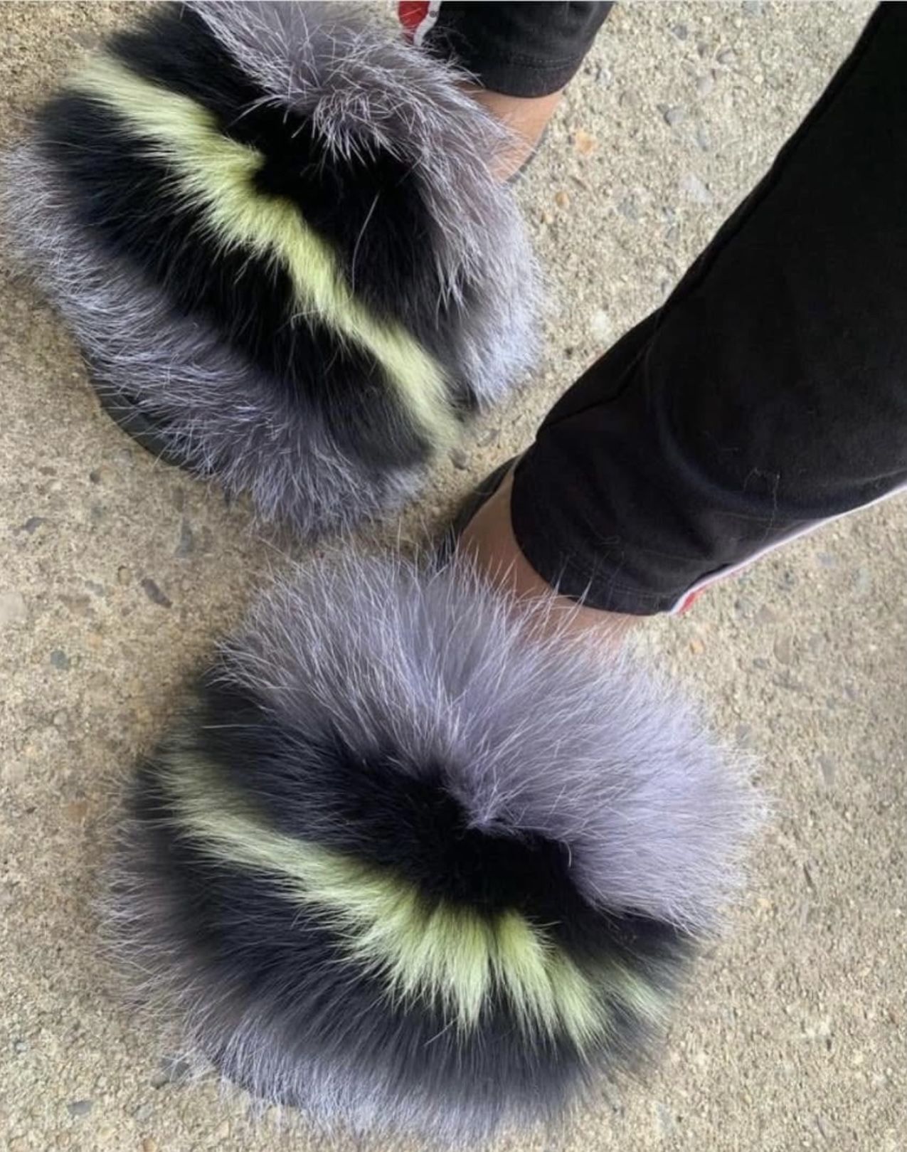 Yellow Thunder Real Fur Custom Slides Sizes 7.5,8,8.5,9.5,10 Message True Size & Order