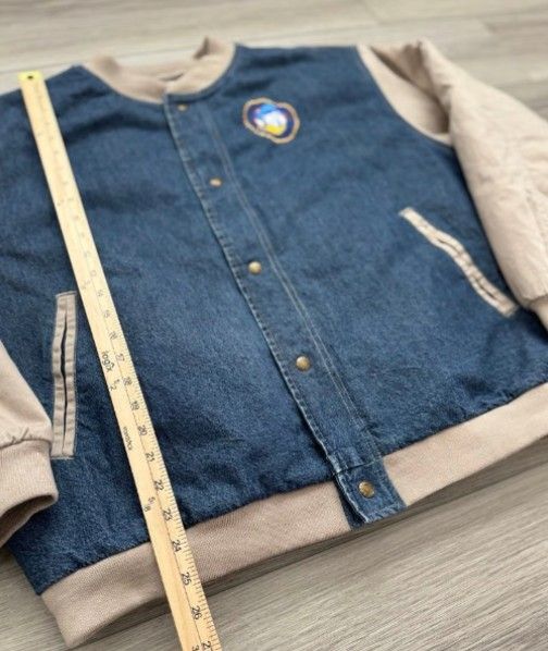 Vintage 90s Walt Disney World Varsity Jacket Denim Bomber Donald Adult Large