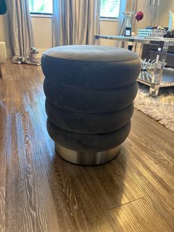Round Velvet Ottoman with Metal Base
