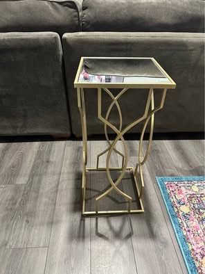 Gold Metal Tall Accent Table with Glass Top Set