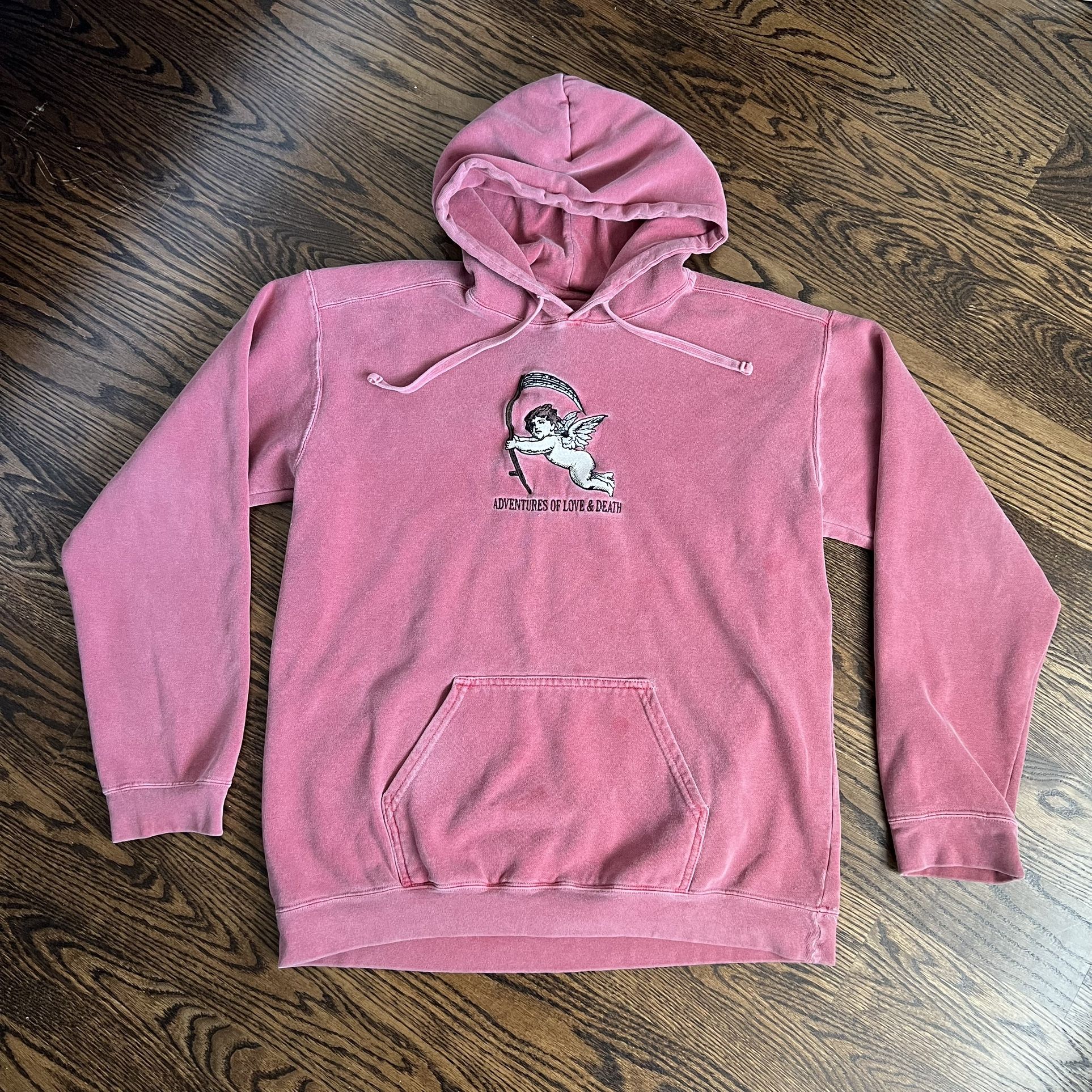 Vintage VTG Adventures of Love & Death Angel Stitched Logo Distressed Pullover Hoodie