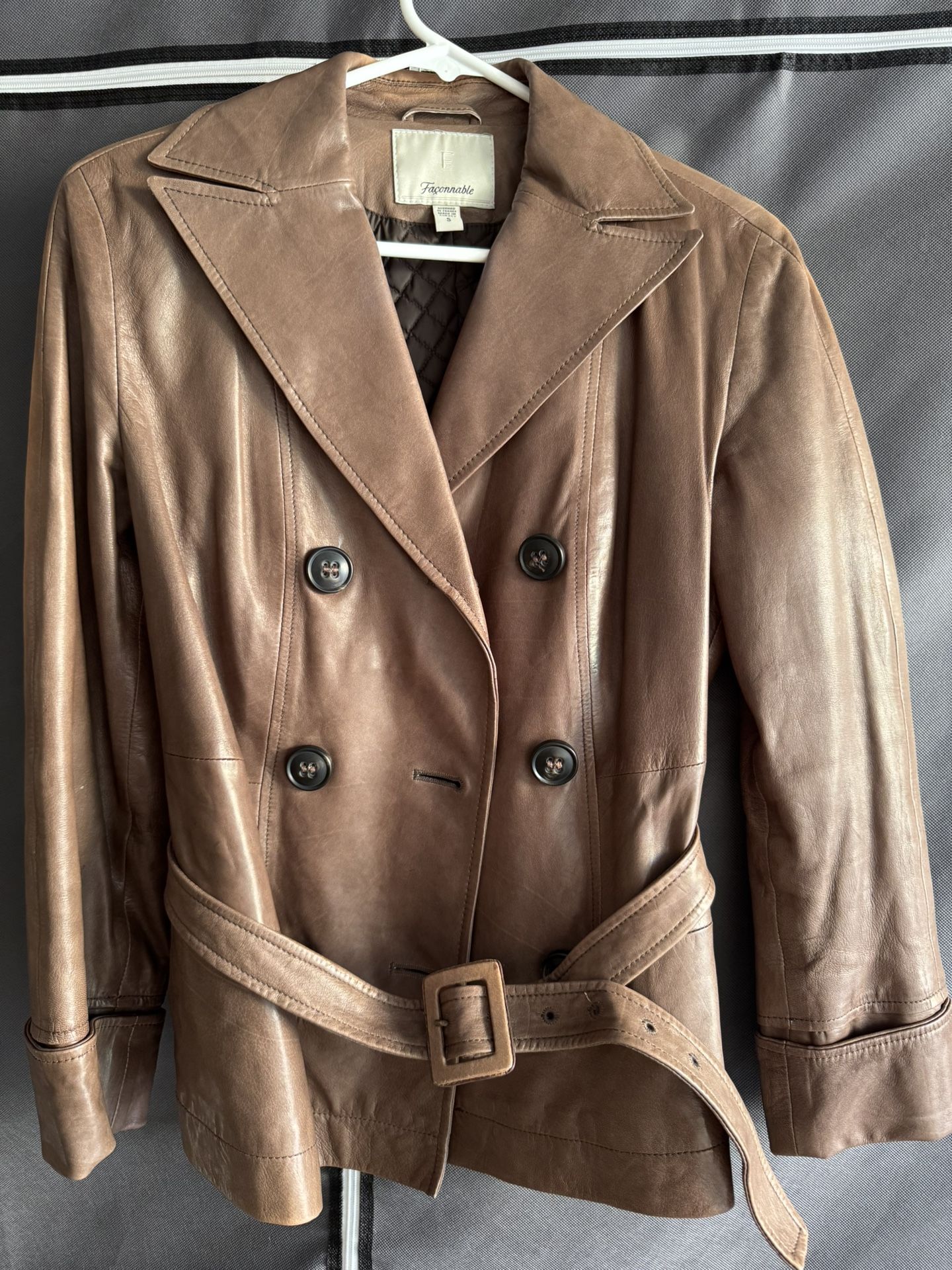 Faconnable Women’s Genuine Leather Jacket – Size S – Light Brown – $90