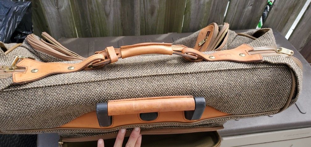 Hartmann Vintage Garment Bag Tweed Leather Luggage Wheeled