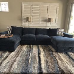 Playground Navy 148'' 3 Piece Dual Chaise Sectional with Armless Pop-Up Sleeper