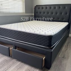 California King Size Black European Bed W Orthopedic Mattress Included 