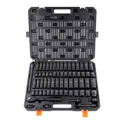458# 1/2" Drive Impact Socket Set, 65 Piece Socket Set SAE 3/8" to 1-1/4" and Metric 10-24mm, 6 Point Cr-V Alloy Steel for Auto Repair, Rugged Constru