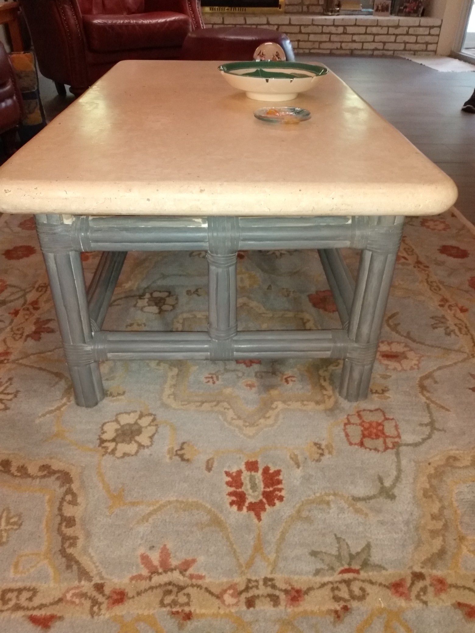 Bamboo leg coffee table with Stone top