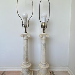 Vintage Carved Alabaster Lamps - Pair 