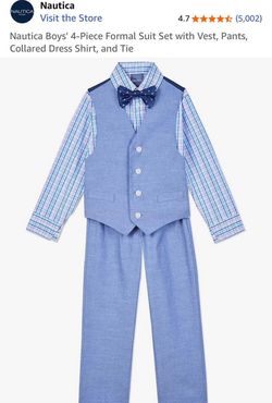 Nautica Boys' 4-Piece Formal Suit Set with Vest, Pants, Collared Dress Shirt, and Tie (Size 4T)