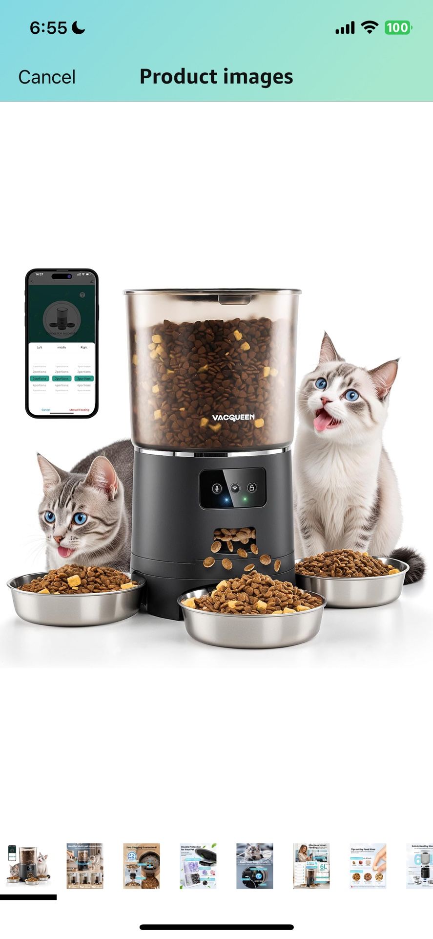 Automatic Cat Feeder for 3 Cats, 6L/25 Cups Smart WiFi Pet Feeder, Strong Anti-Jam System, Dual-Effect Desiccant Cat Food Dispenser, with 10S Voice Re