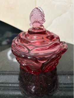 Fenton glass pink rose Candy dish 5 3/8”