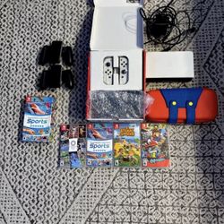 Switch OLED 64GB Bundle + Cables + Games + Extra Storage