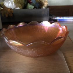 Marigold Carnival Glass Scalloped Bowl 7.5” Across, 3” Deep