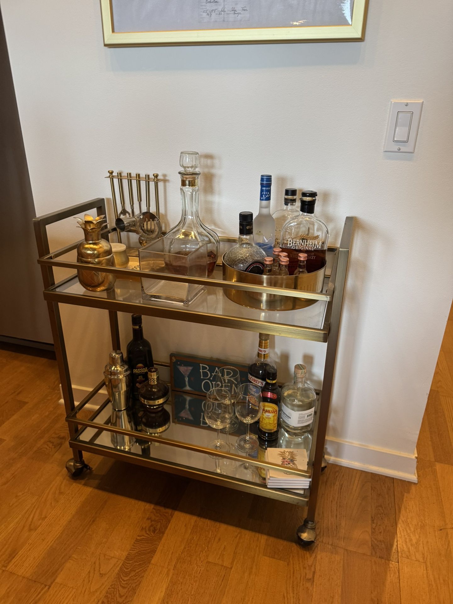 West Elm Terrace-Style Bar Cart β Brass + Glass