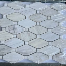 Angora Elongated Octagon 11.81in x 13.4in Polished Marble Look Floor & Wall Tile (10.1 sq.)