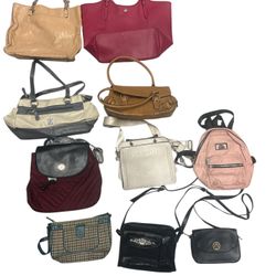 Lot of 10 mixed Women's purses, handbags,crossbody shoulder,valets,good Names