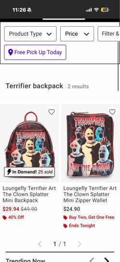 Terrifier Art the Clown Loungefly backpack and wallet