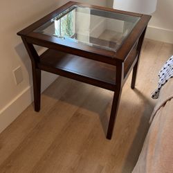 2 END TABLEs SOLID WOOD AND GLASS