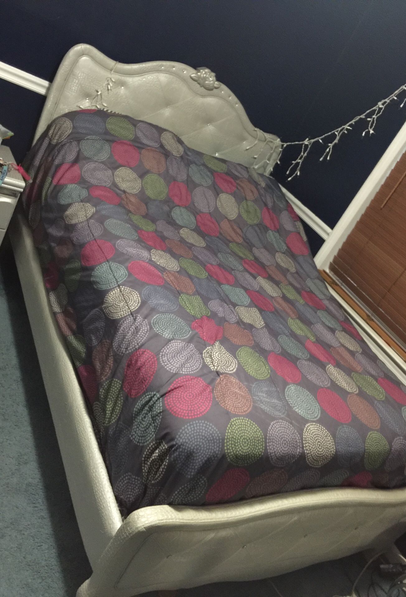 Girly silver/grey full sized bedroom set from Ashely’s furniture