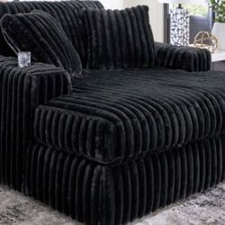 New Super Comfy Black Or White Ashley Brand Corduroy Oversized Chaise Lounge Sofa Couch Chair With Cup Holders And USB Ports 