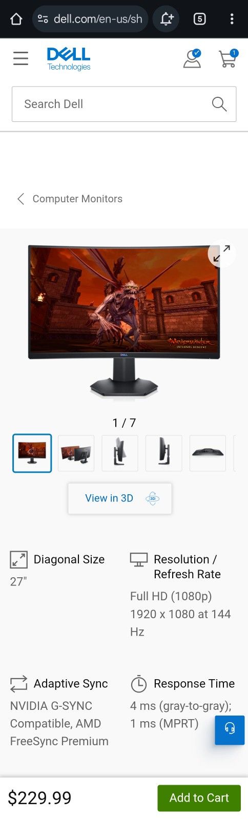 Dell 27 Curved Gaming Monitor - S2721HGF,