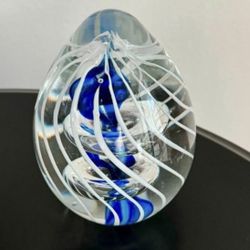 Vintage bullicante glass swirls white blue paperweight figure In good condition  Approx 5” x 3.5” 3 pound in weight