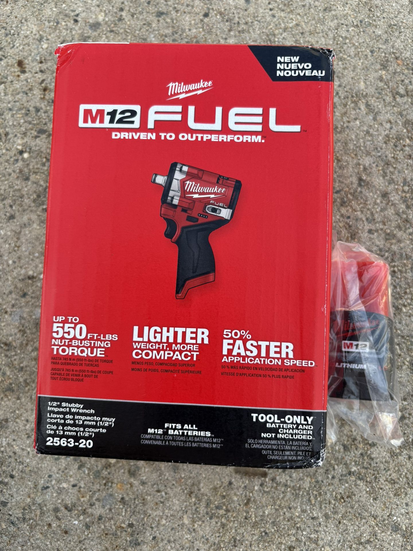 Milwaukee M-12 Fuel 1/2 Stubby Impact Wrench -W/ (1) 1.5 Battery Pack. 2563-20.