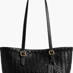 NWT Coach Woven Leather Swing Tote- Black