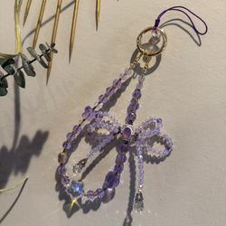 Handmade Beaded Phone Lanyard | Pastel Crystal Charm | Pearl & Gem Style Strap